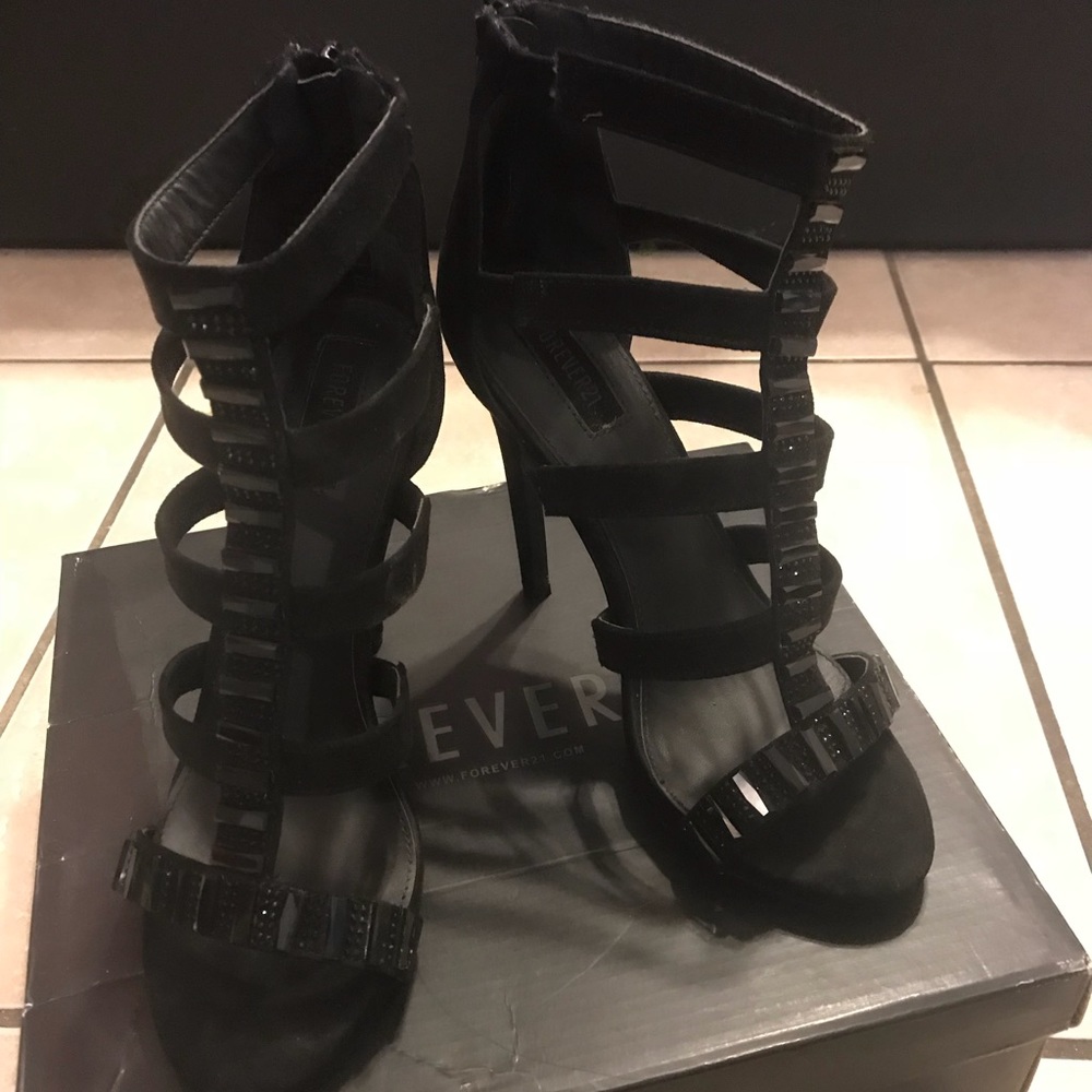 Black crystal heels